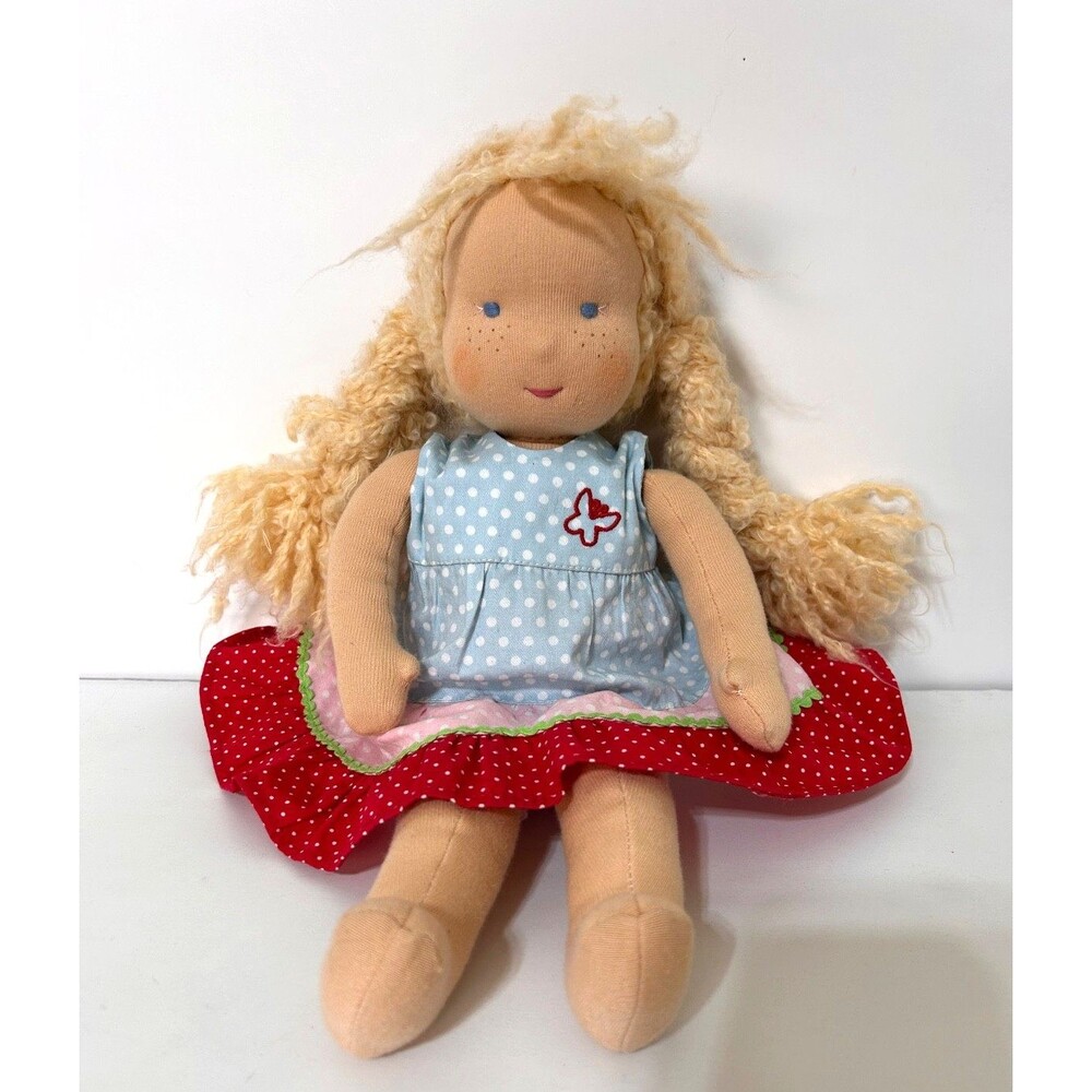 Kathe Kruse Germany Waldorf Doll Tolipar Sheep Stuffing Mohair Blonde Hair 15in - Picture 4 of 11